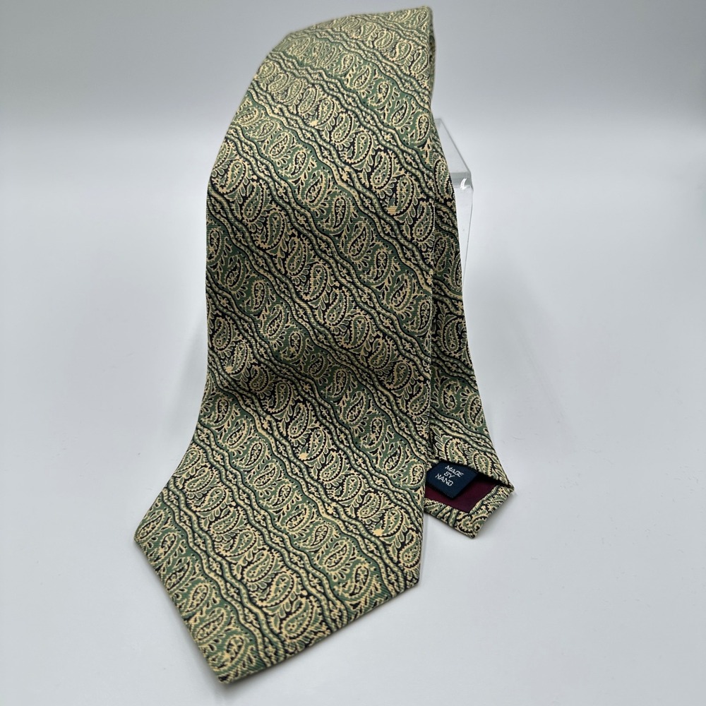 Vintage Polo Ralph Lauren Tie Mens OS Green Paisley Silk Hand Made 1231